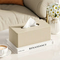 Luxury PU Leather Tissue Box Cover | Striped, 3 Colors Tissue Box Cover QXL milk tea color