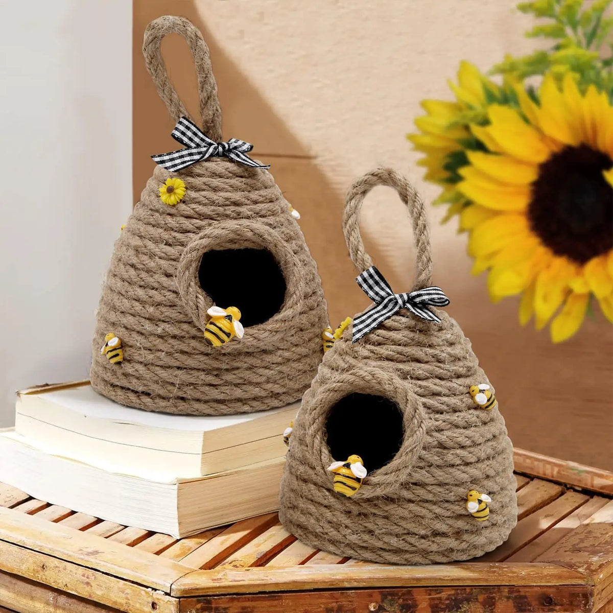 Handwoven Beehive Ornament | Rustic Honey Bee Figurine Decor Decorative Figurine QXL