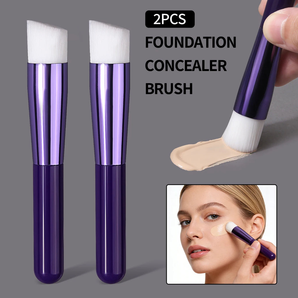 2-Pack Angled Foundation & Concealer Brushes | Synthetic Makeup Brush Set QXL PURPLE