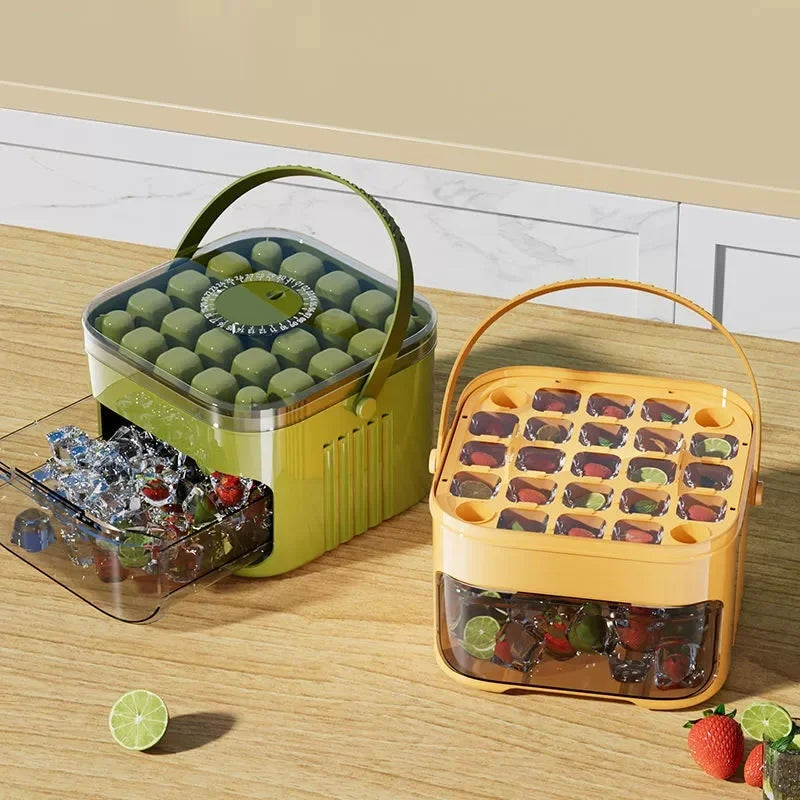 Double Layer Ice Cube Tray with Lid, Bin & Drawer Handle Ice Cube Tray QXL