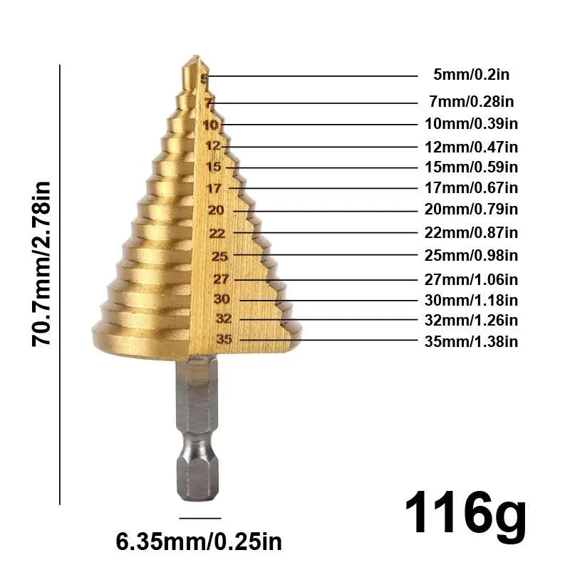 Titanium Step Drill Bit Hexagonal Pagoda Reamer – Metal & Wood Step Drill Bit QXL