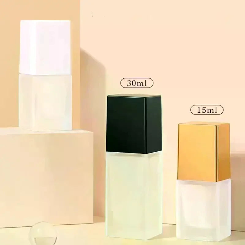 15/30ml Square Frosted Glass Pump Bottle | Refillable Foundation Glass Pump Bottle QXL