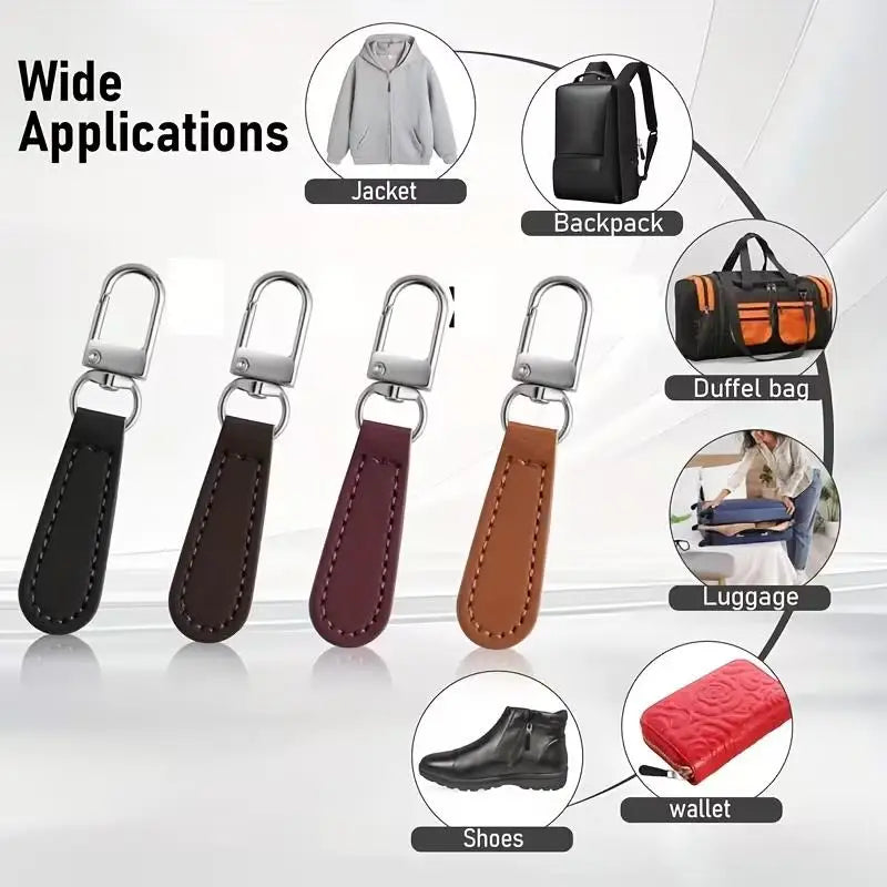 4-Pack Leather & Metal Zipper Pulls – Detachable, 4 Colors, 69mm Zipper Pulls QXL