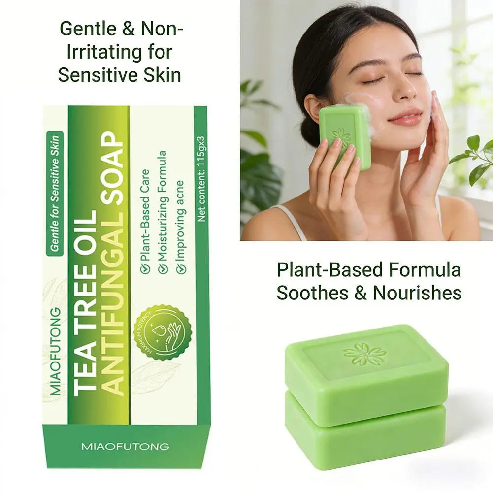 3-Pack Tea Tree Oil Bar Soap | Deep Cleanse Oily Sensitive Skin Cleansing Bar Soap QXL