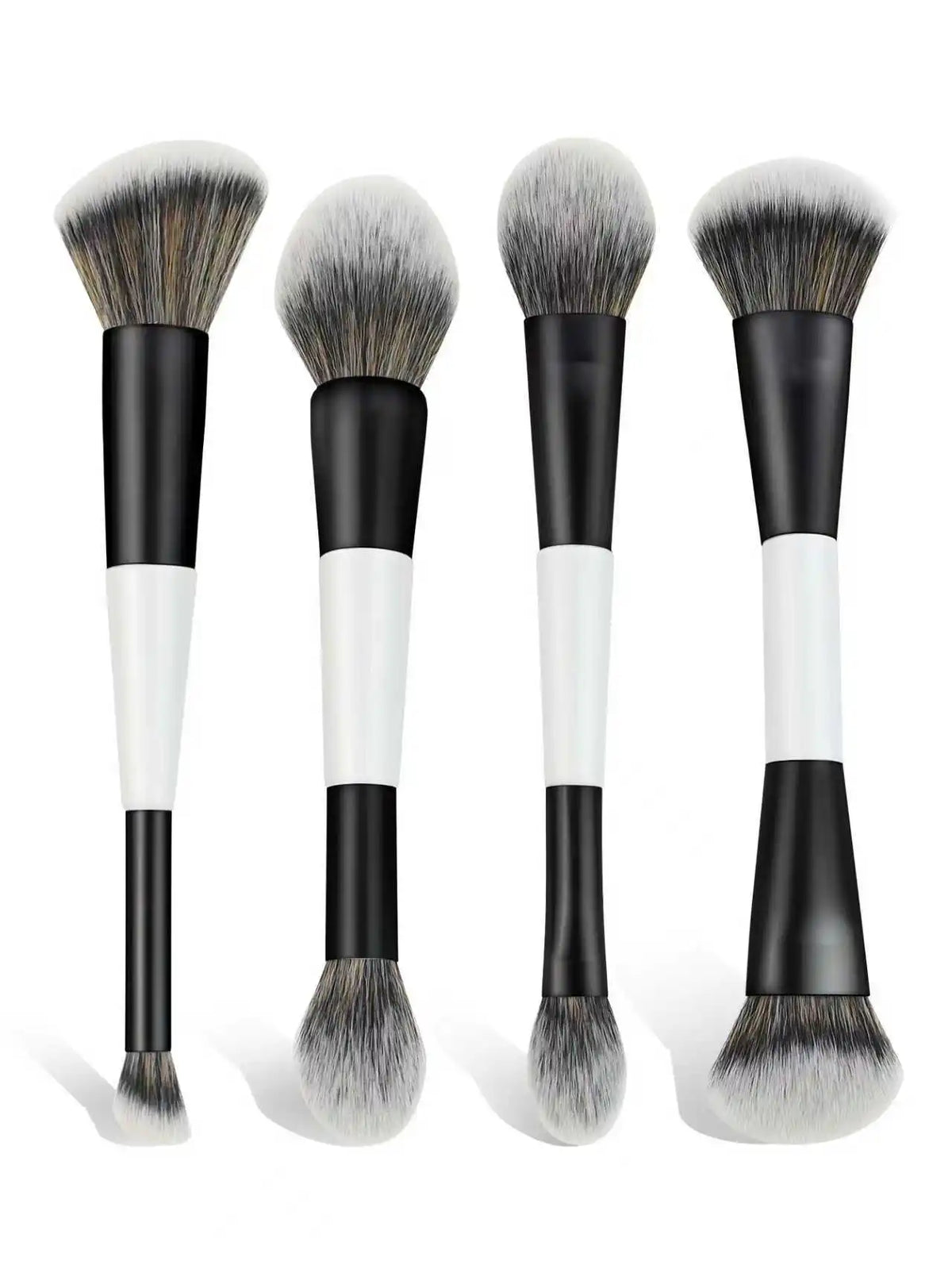 4 Double-Ended Makeup Brushes | 8-in-1 Blush & Foundation Set Makeup Brush Set QXL WHITE