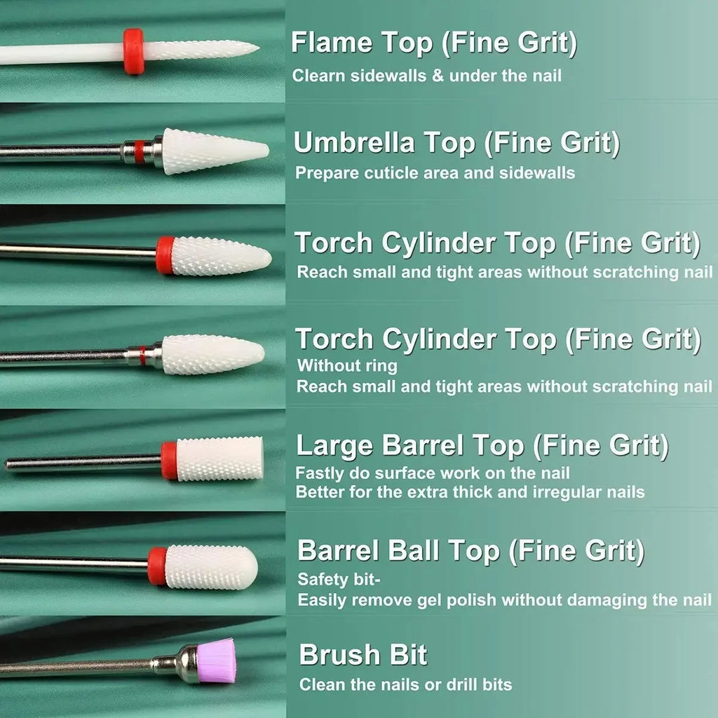 7-Pc Ceramic Nail Drill Bits Set | Gel Removal Manicure Kit Ceramic Nail Drill Bits QXL