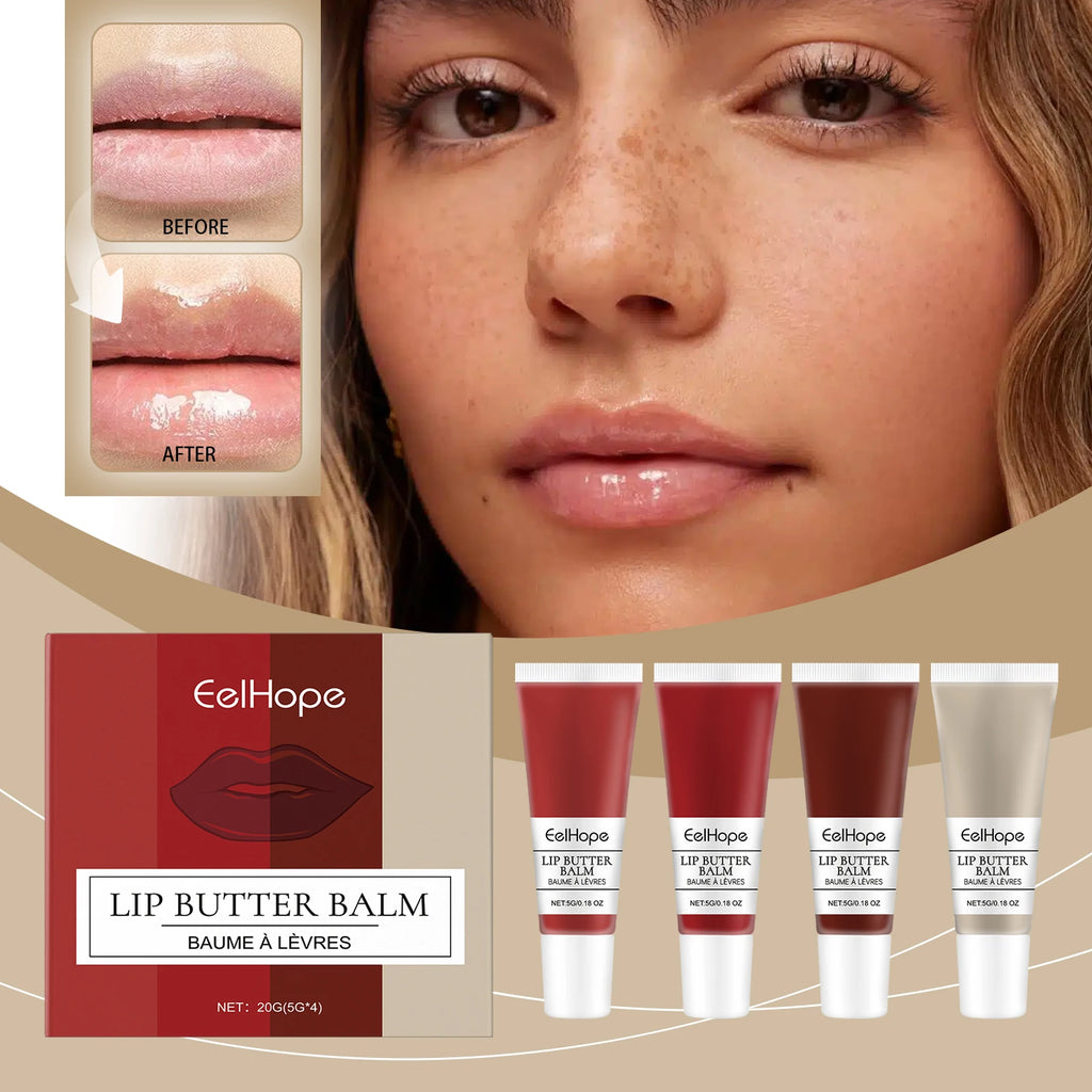 Eelhope 4-Color Lip Butter Balm Set | Moisturizing & Non-Sticky Lip Butter Balm Set QXL