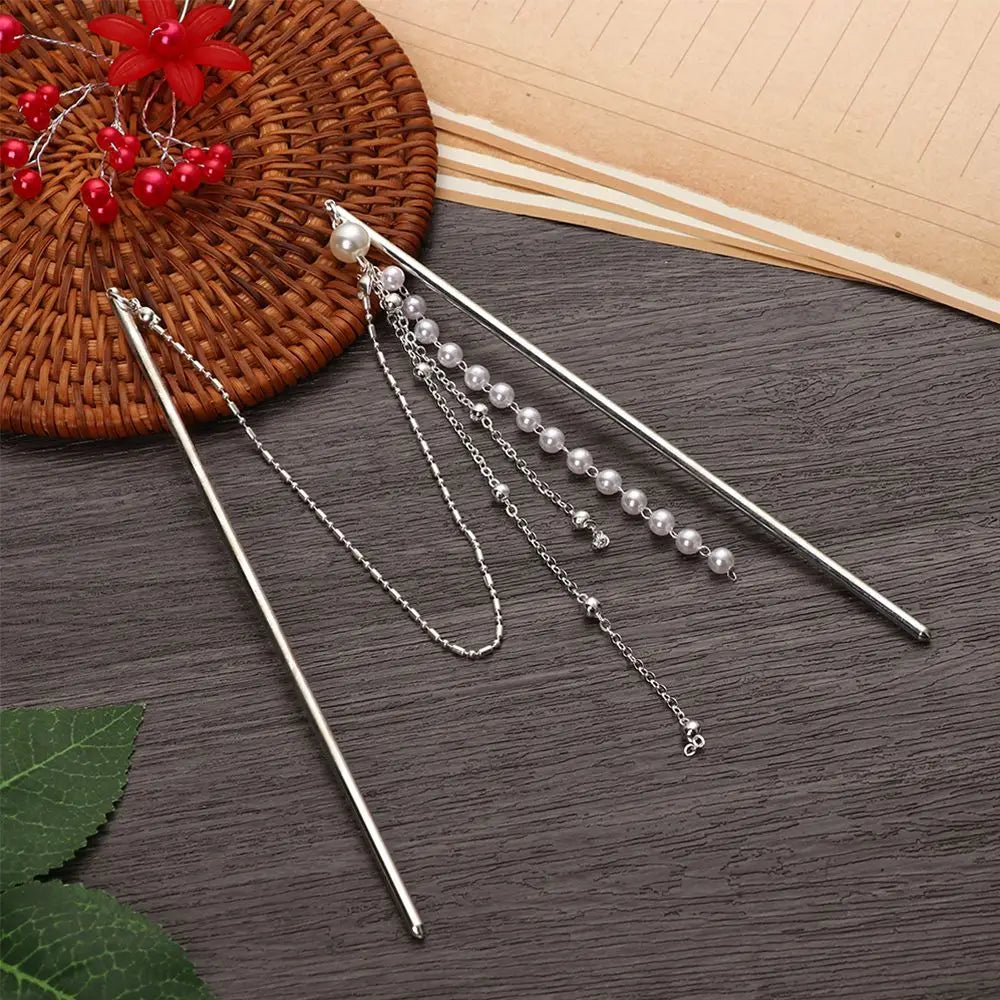 Retro Pearl Tassel Hair Stick | Hanfu Chinese Hairpin Gold Tassel Hair Stick QXL