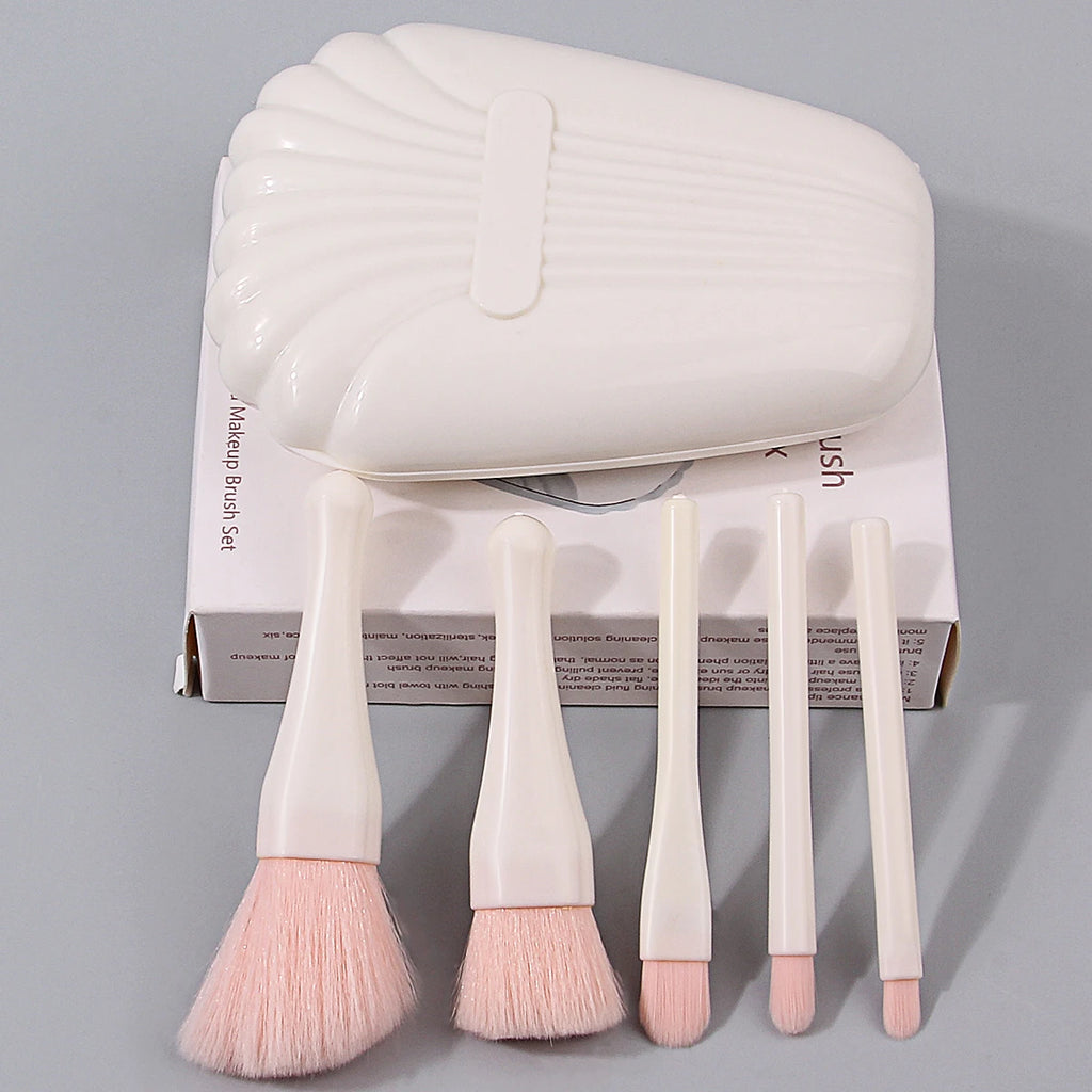 6-Piece Mini Shell Makeup Brush Set with Mirror Storage Makeup Brush Set QXL