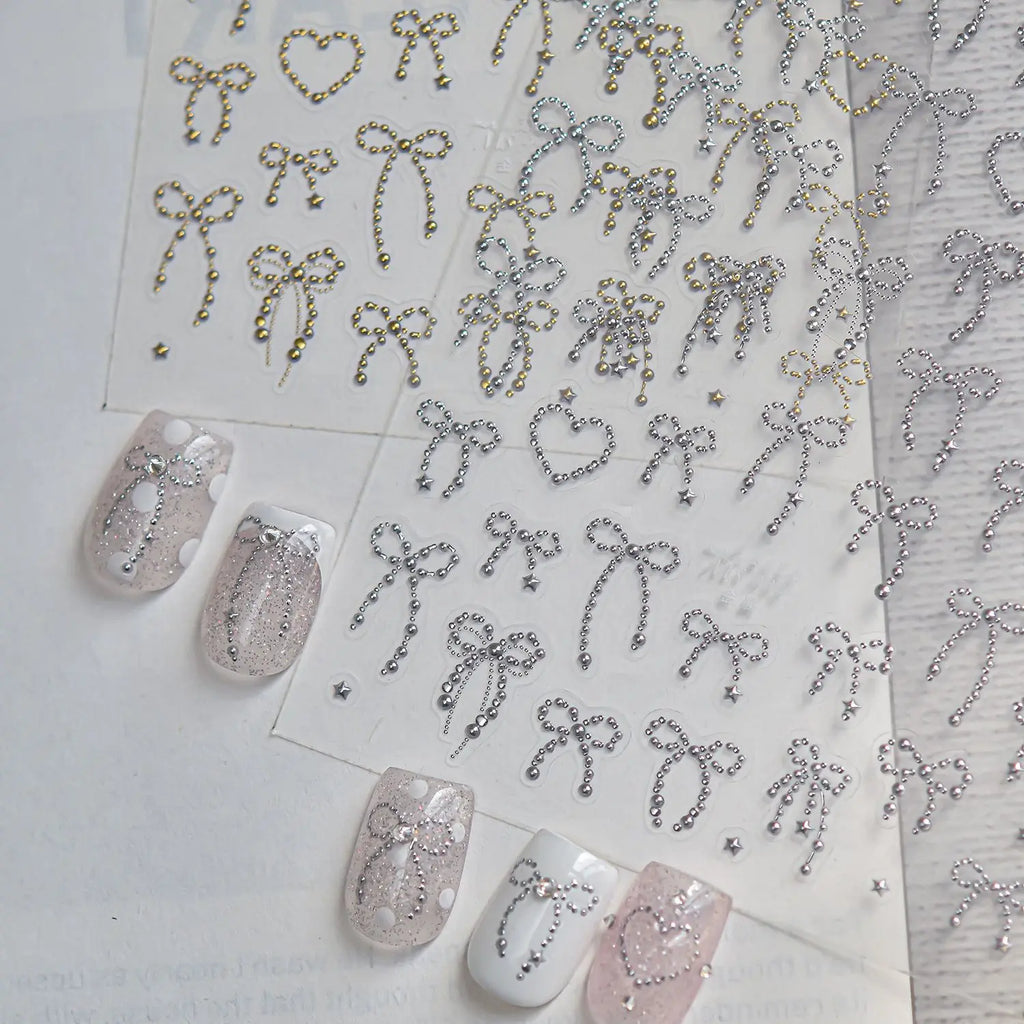 5D Ballet Nail Stickers – Rhinestone Bow Heart Star Decals Nail Art Stickers QXL