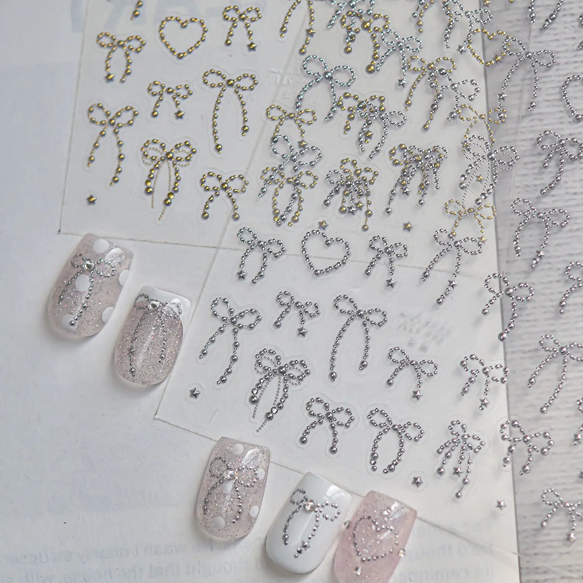 5D Ballet Nail Stickers – Rhinestone Bow Heart Star Decals Nail Art Stickers QXL