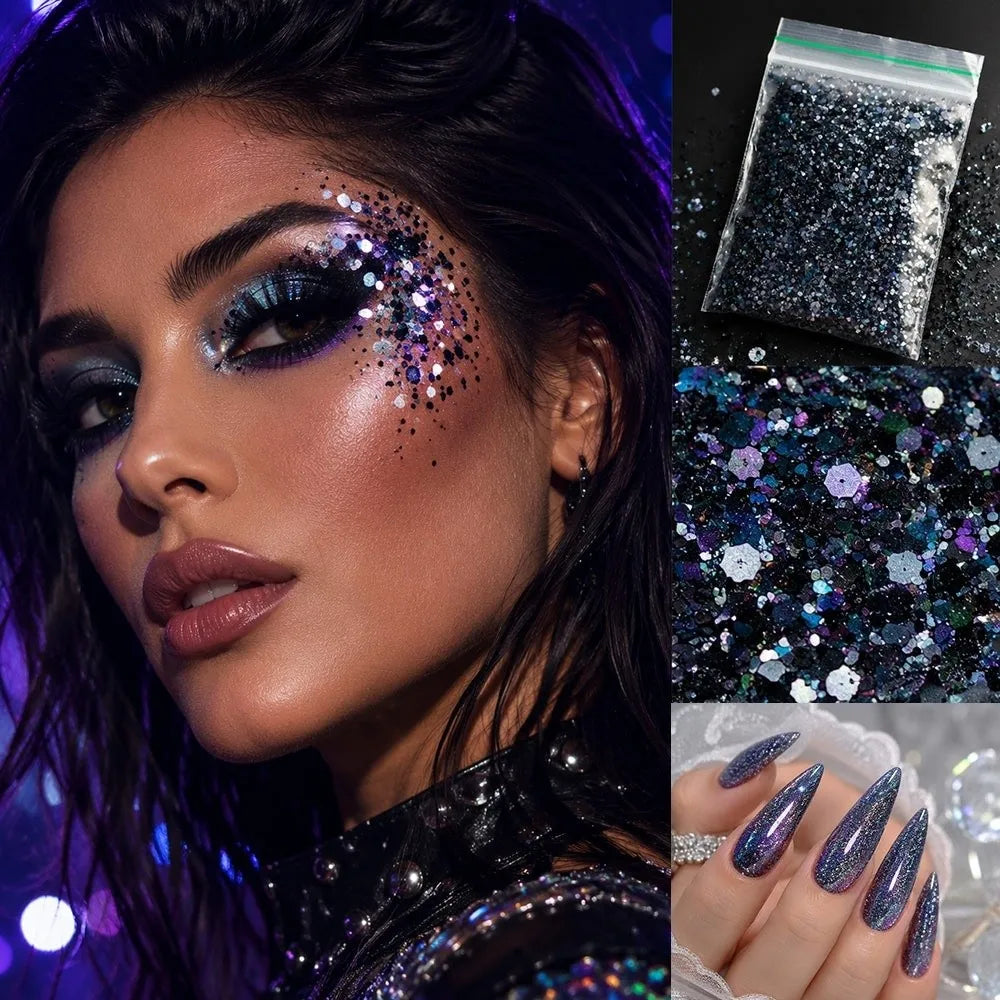 Holographic Nail Glitter Powder | 9-Color Rainbow Laser Shimmer Nail Glitter Powder QXL