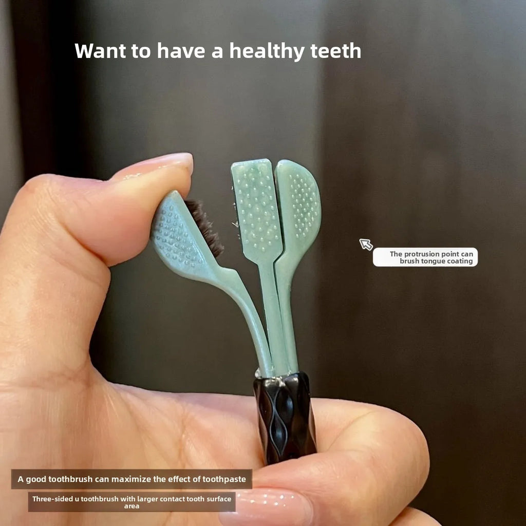 2-Pack 3D U-Shaped Three-Sided Soft Toothbrush for Adults Manual Toothbrush QXL