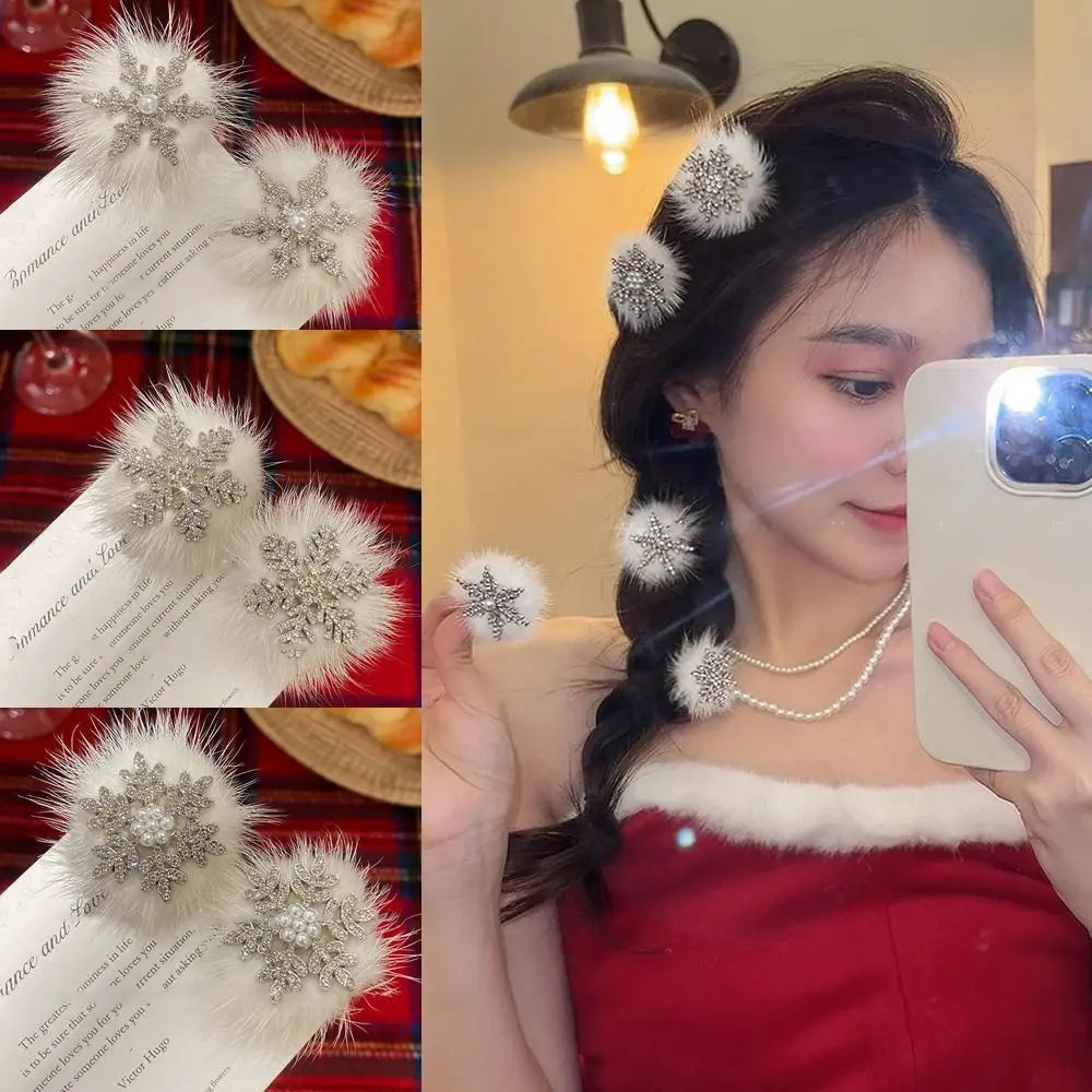 2-Pack Rhinestone Snowflake Hair Clips | Pearl Silver Barrettes Hair Clips Barrettes QXL