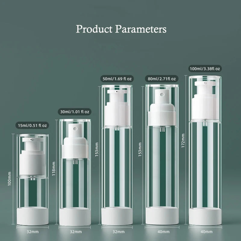 Airless Vacuum Refillable Travel Bottles 15–100ml Pump & Spray Refillable Travel Bottle QXL
