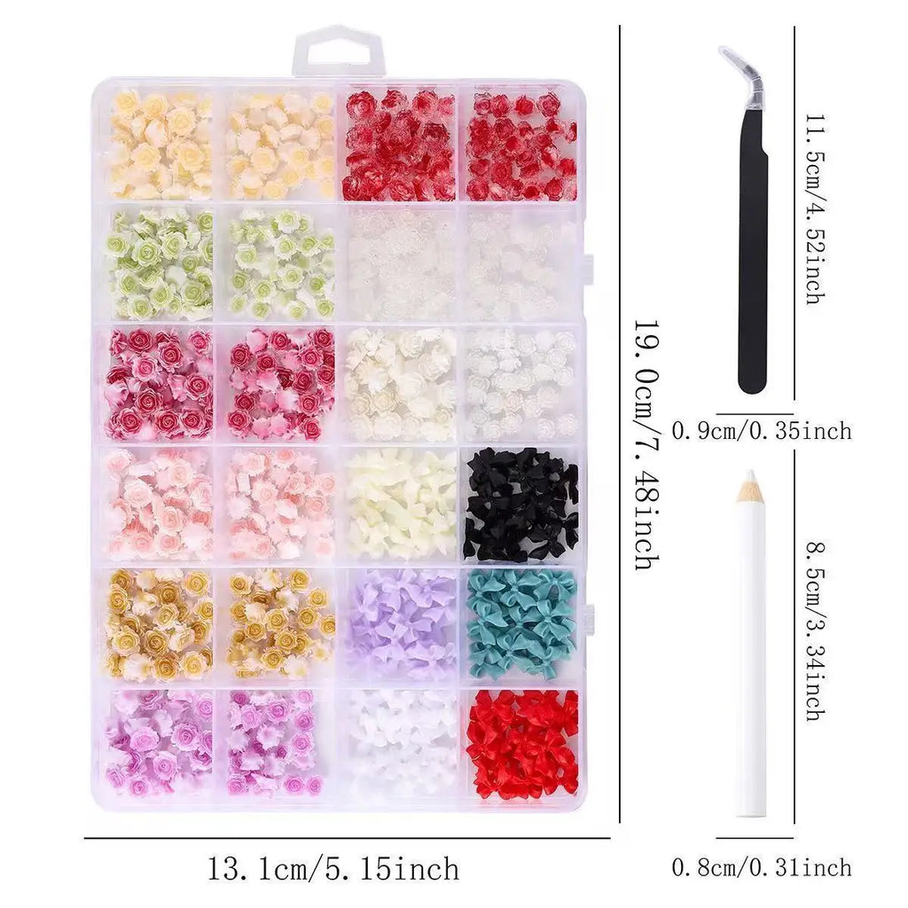 24-Pc 3D Acrylic Rose & Camellia Nail Art Charms | DIY Set Nail Art Charms QXL Rose decoration