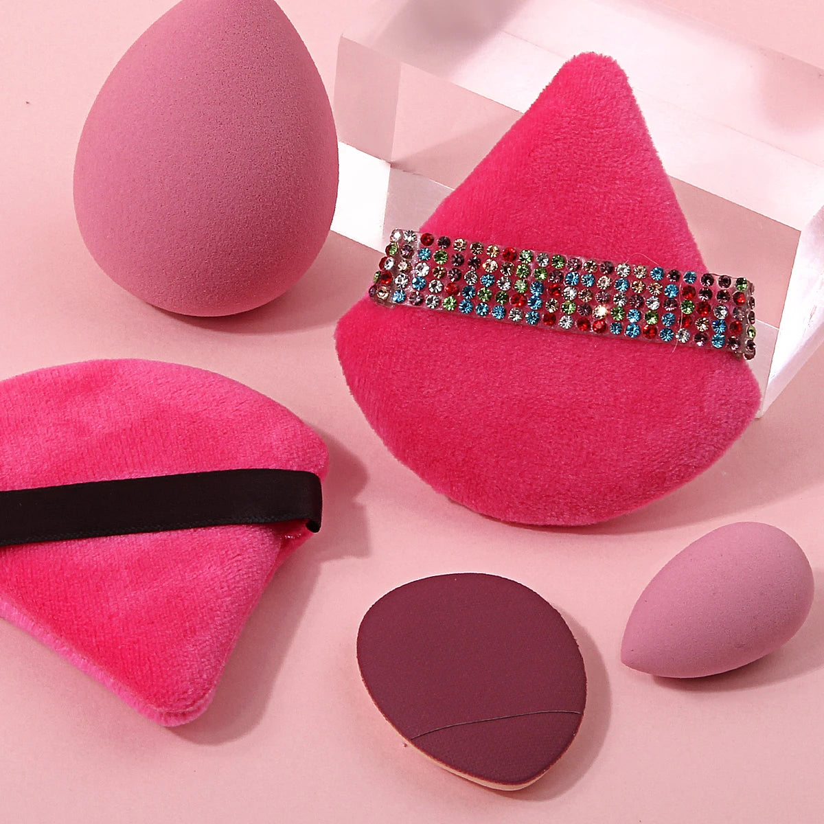 KOSSHOW 5-Pc Pink Velvet Makeup Sponge & Powder Puff Set Makeup Sponge Set QXL
