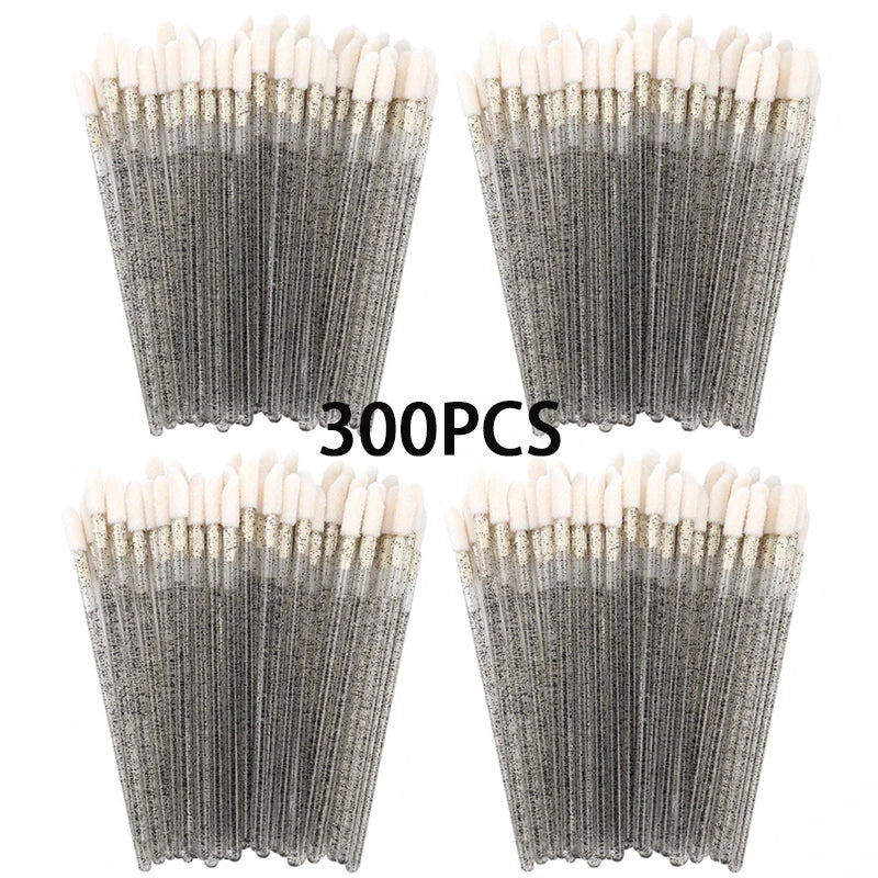 300/500-Pack Disposable Hollow Lip Brush Wands | Nylon Tips Disposable Lip Brush QXL Black Crystal 300pcs