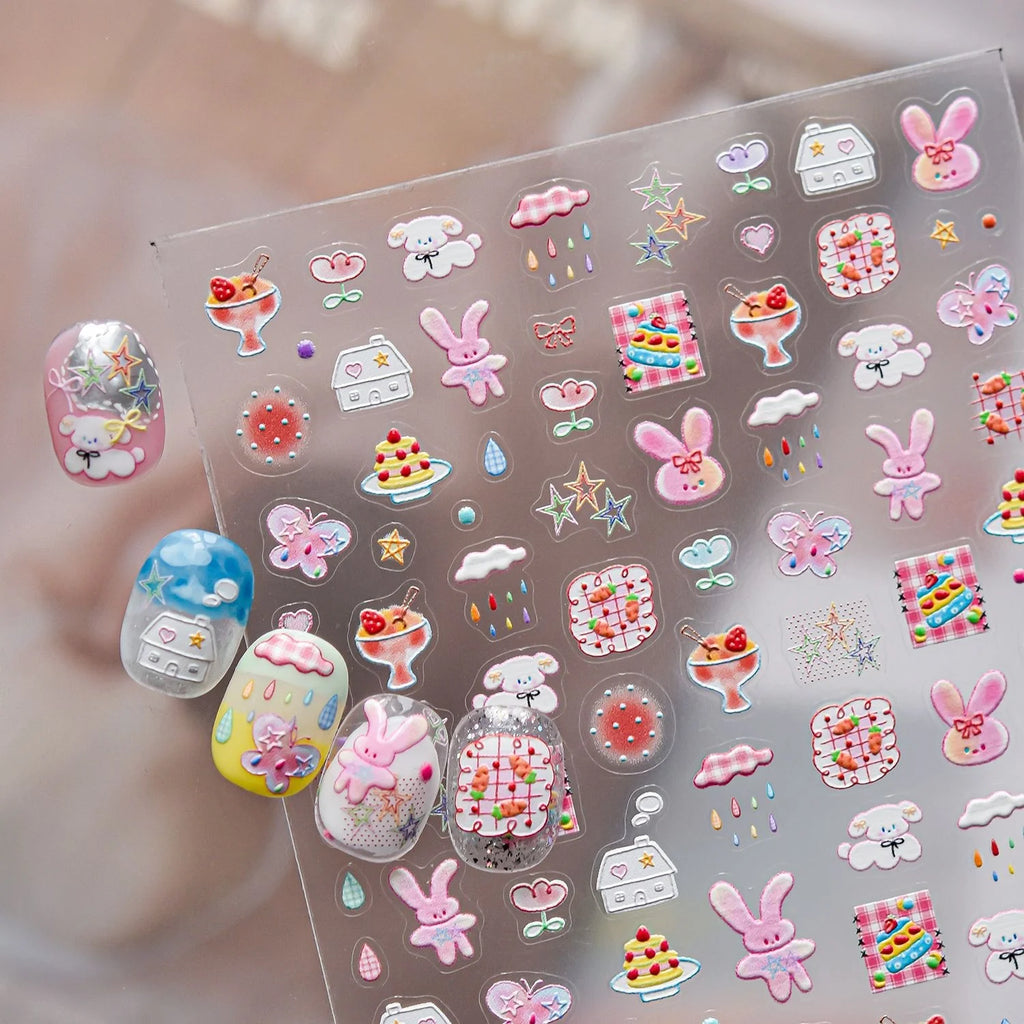 5D Embossed Kawaii Nail Stickers | Cartoon Nail Art Decals Nail Art Stickers QXL