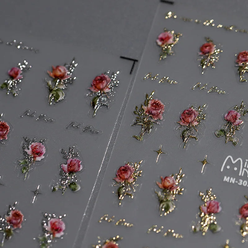 5D Luxury Rose Nail Art Stickers | Self-Adhesive Flower Decals Nail Art Stickers QXL