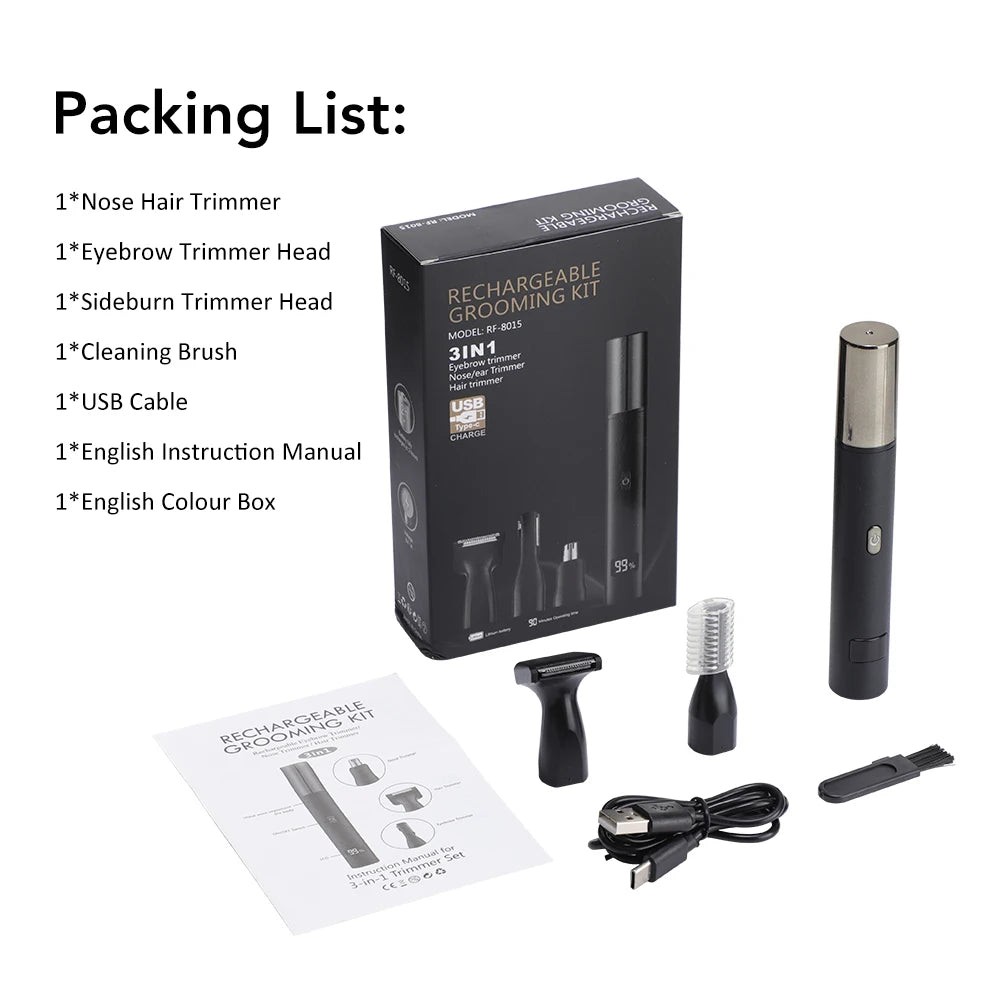 Electric Nose & Ear Hair Trimmer | 3-in-1 Rechargeable Nose & Ear Trimmer QXL NEW Type C