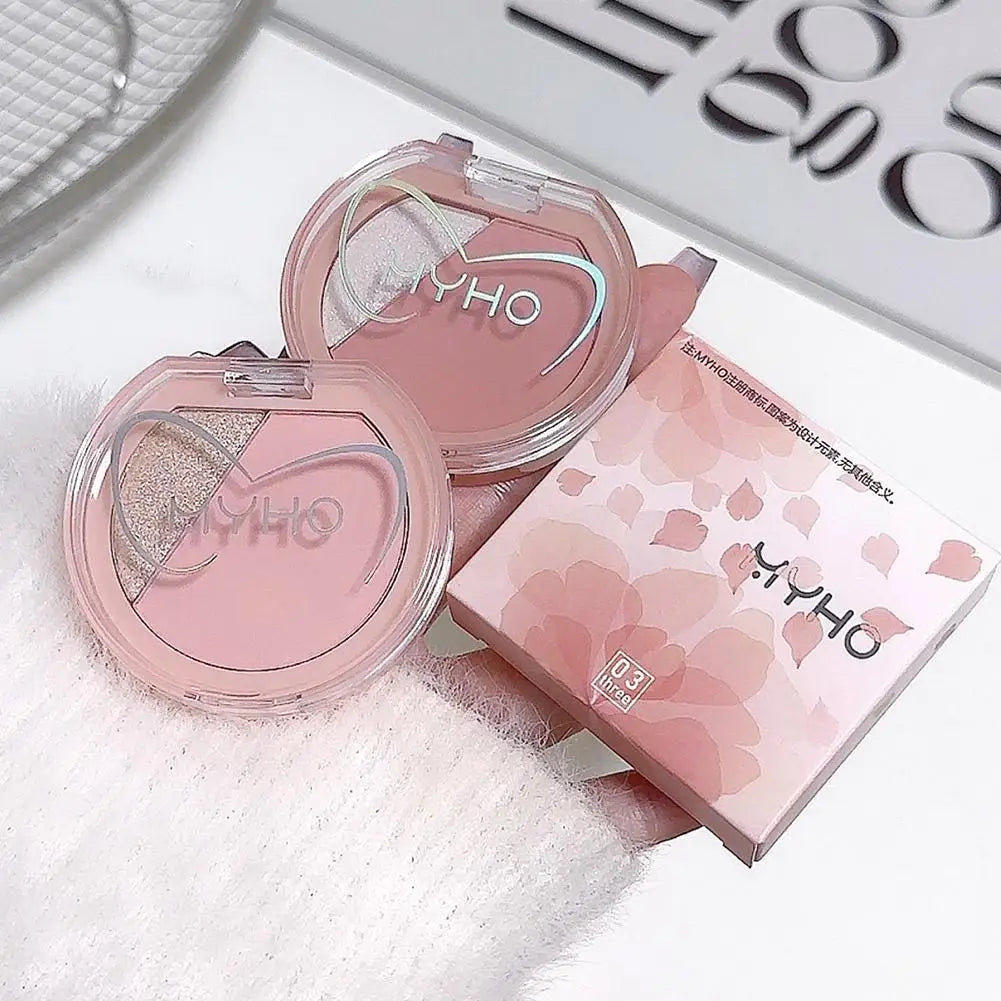 2-in-1 Blush & Highlighter Palette | Matte Shimmer Face Makeup Blush Highlighter Palette QXL