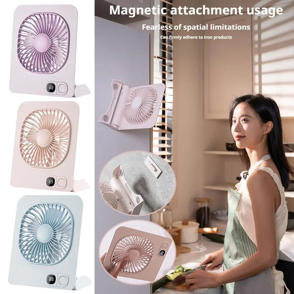 USB Rechargeable Magnetic Desk Fan | Foldable with LED Display Portable Desk Fan QXL