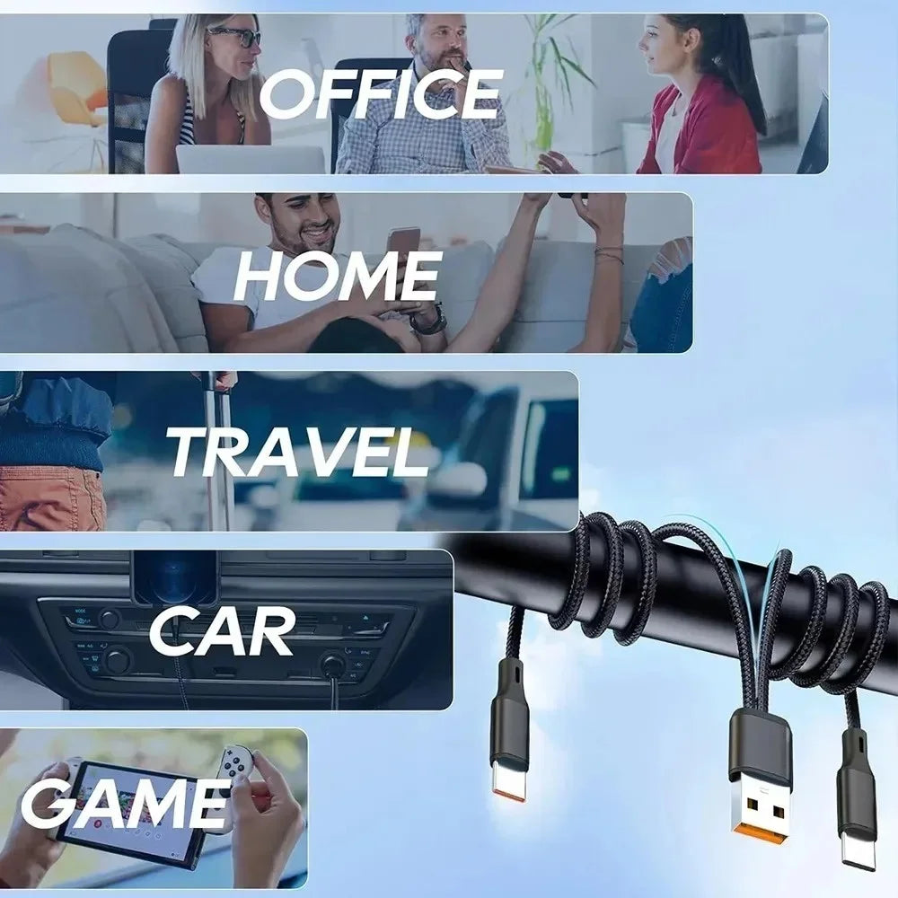 2-in-1 Y Splitter Fast Charging Cable USB-C & Micro USB 5A 1.2m USB Charging Cable QXL