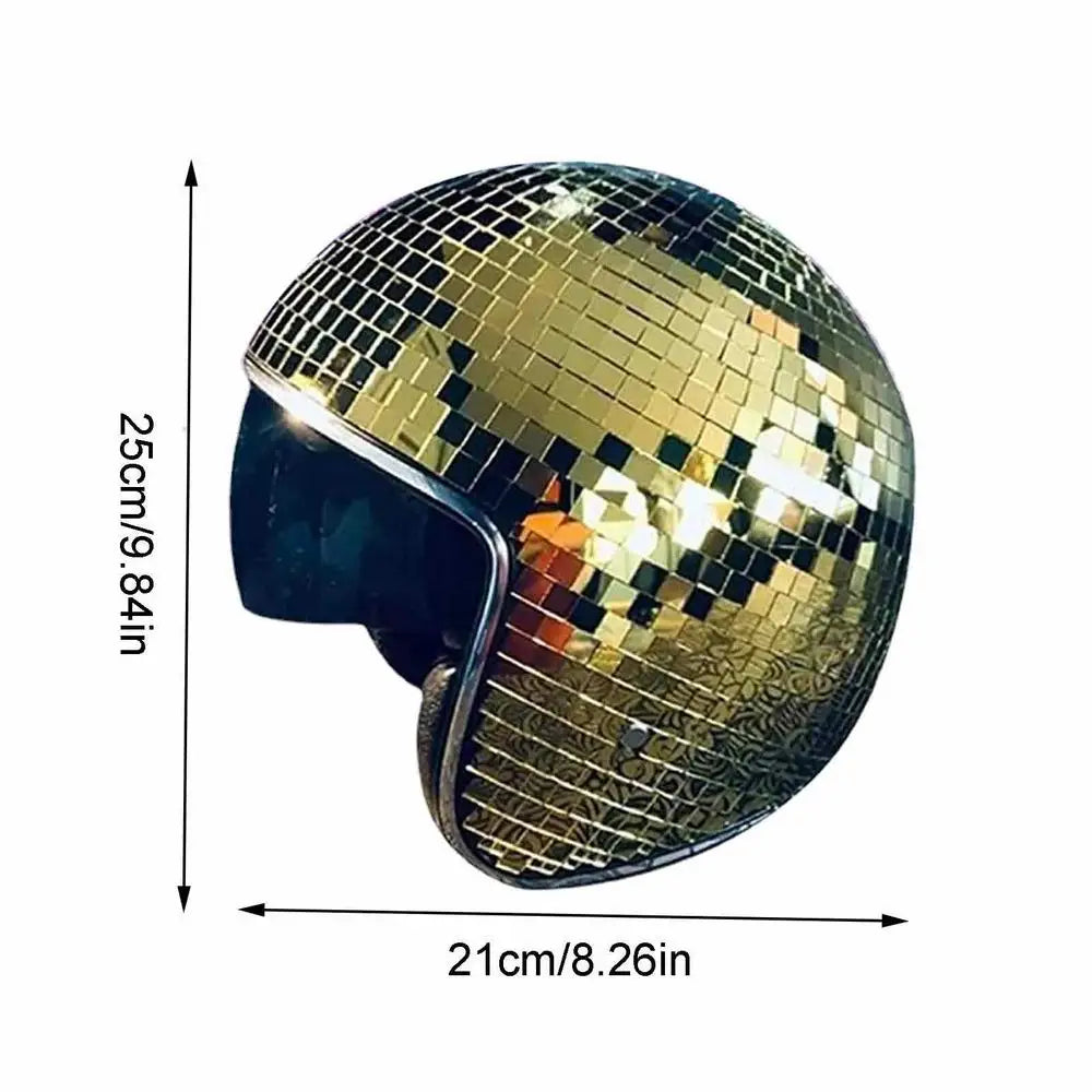 Disco Ball Helmet Hat | Mirror Glass & Retractable Visor Costume Helmet Hat QXL Gold