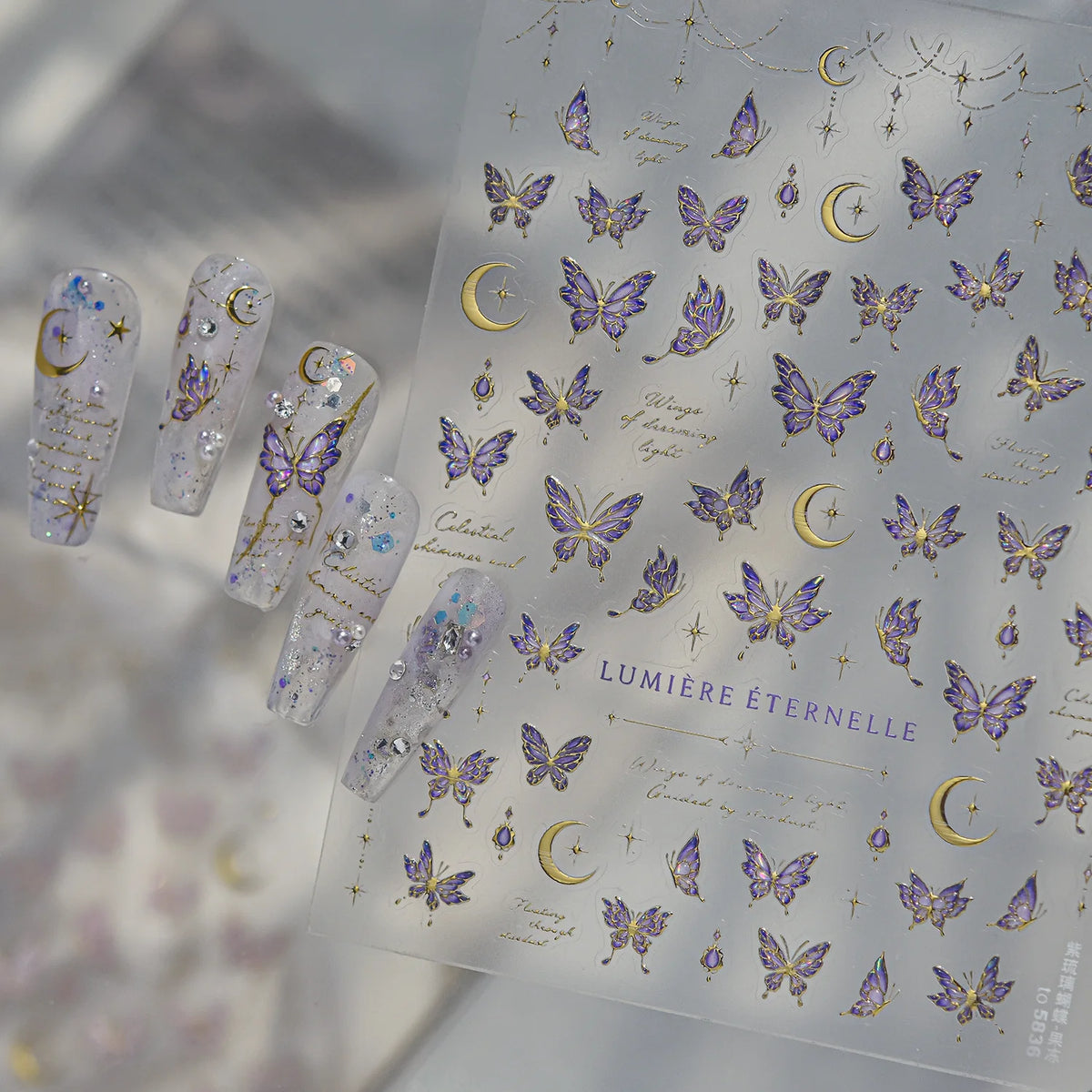5D Nail Stickers – Dreamy Butterfly Moon Star Decals Nail Art Stickers QXL