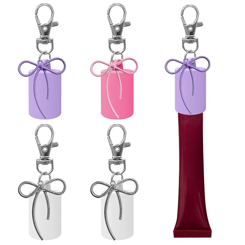 Silicone Lip Gloss Keychain Holder with Bow Pendant | 1 Pc Lip Gloss Keychain Holder QXL