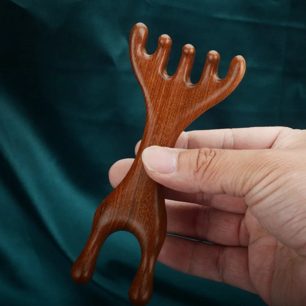 Deer Antler Wood Massage Comb | Anti-Static Wide Tooth Wood Massage Comb QXL
