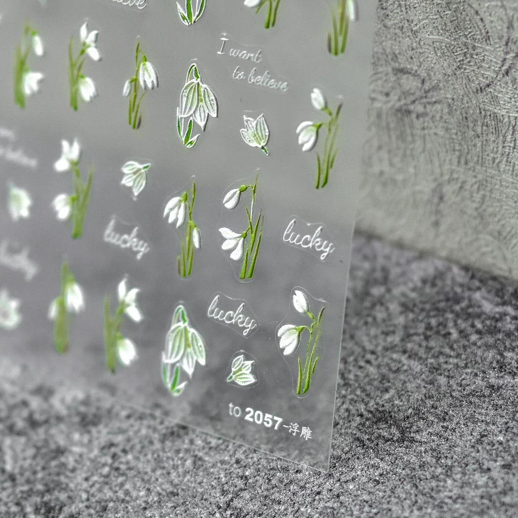 5D Embossed Lily of the Valley Nail Stickers | Floral Decals Nail Art Stickers QXL