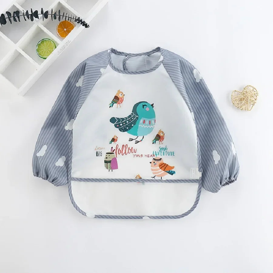 Waterproof Long-Sleeve Baby Smock Bib | Cartoon Animal 0–3Y Baby Smock Bib QXL