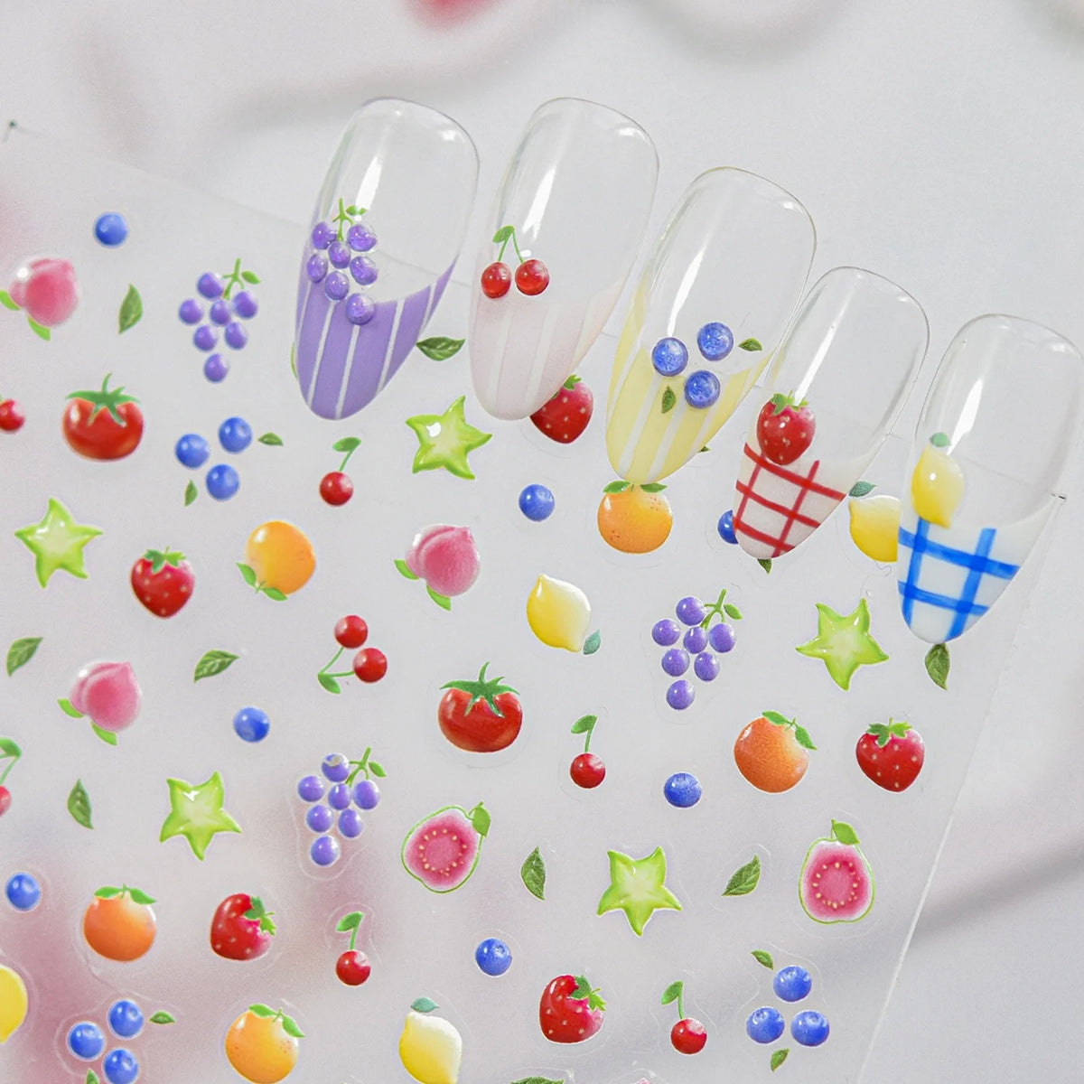 5D Embossed Fruit Nail Stickers | Cute Strawberry & Blueberry Nail Art Stickers QXL