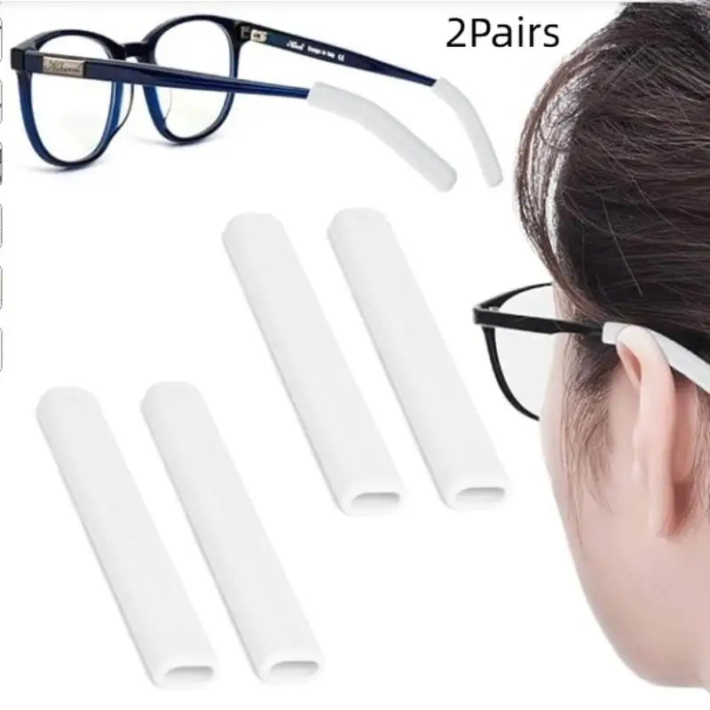 Silicone Glasses Ear Hook Covers | Anti-Slip Temple Tips 2-Pack Eyewear Accessories QXL White
