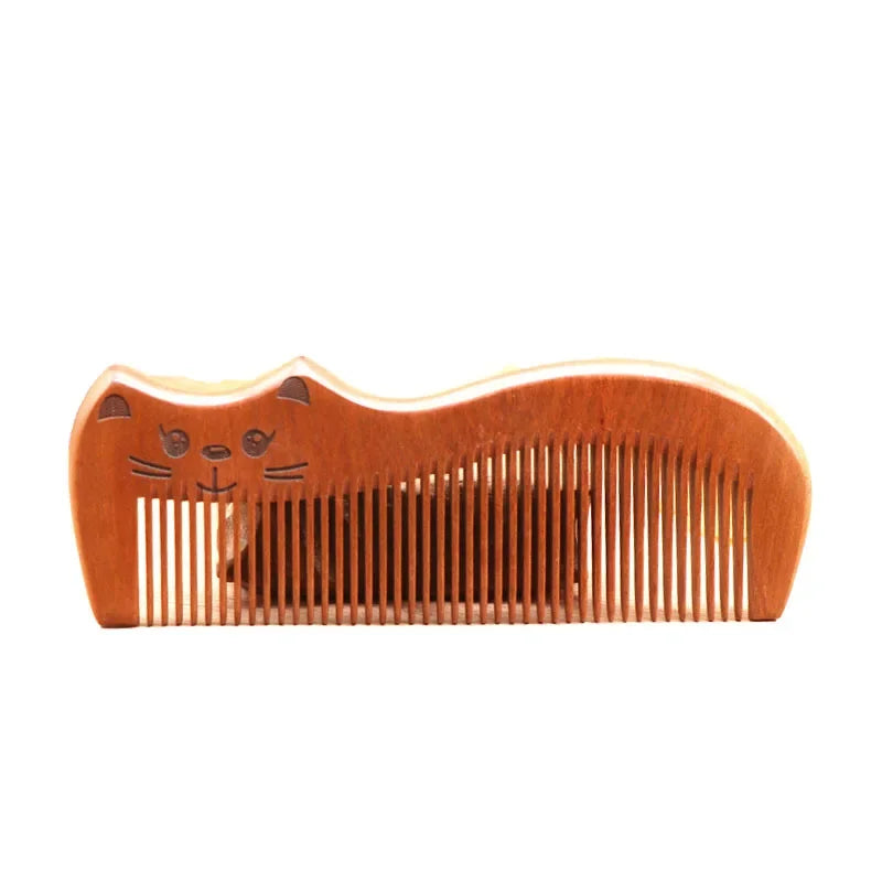 Peach Wood Cat Shape Comb | Anti-Static Scalp Massage Wooden Hair Comb QXL
