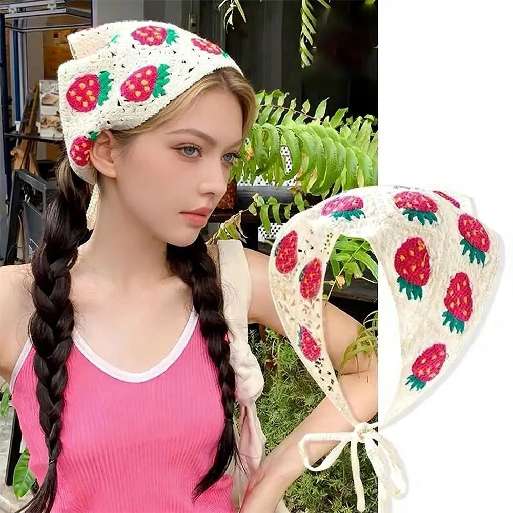 Boho Crochet Triangle Headscarf | Floral Mesh Beach Headband Triangle Headscarf QXL