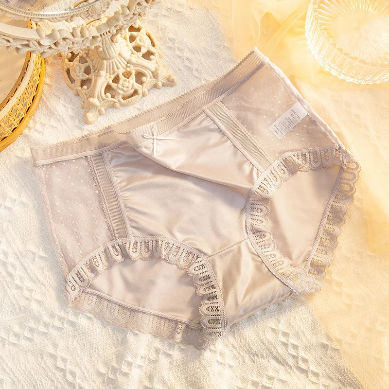 Women's Seamless Lace Briefs | Cotton Crotch Mid-Waist Panties Women's Briefs QXL
