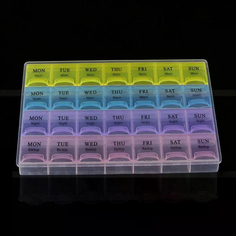 7-Day Weekly Pill Organizer | 28-Compartment Tablet Box Weekly Pill Organizer QXL