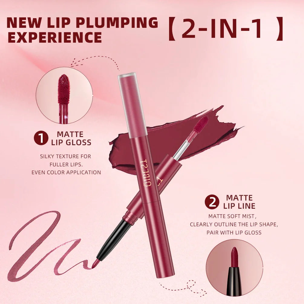 2-in-1 Lip Liner & Gloss Pencil | Long-Lasting Matte Finish Lip Liner Pencil QXL