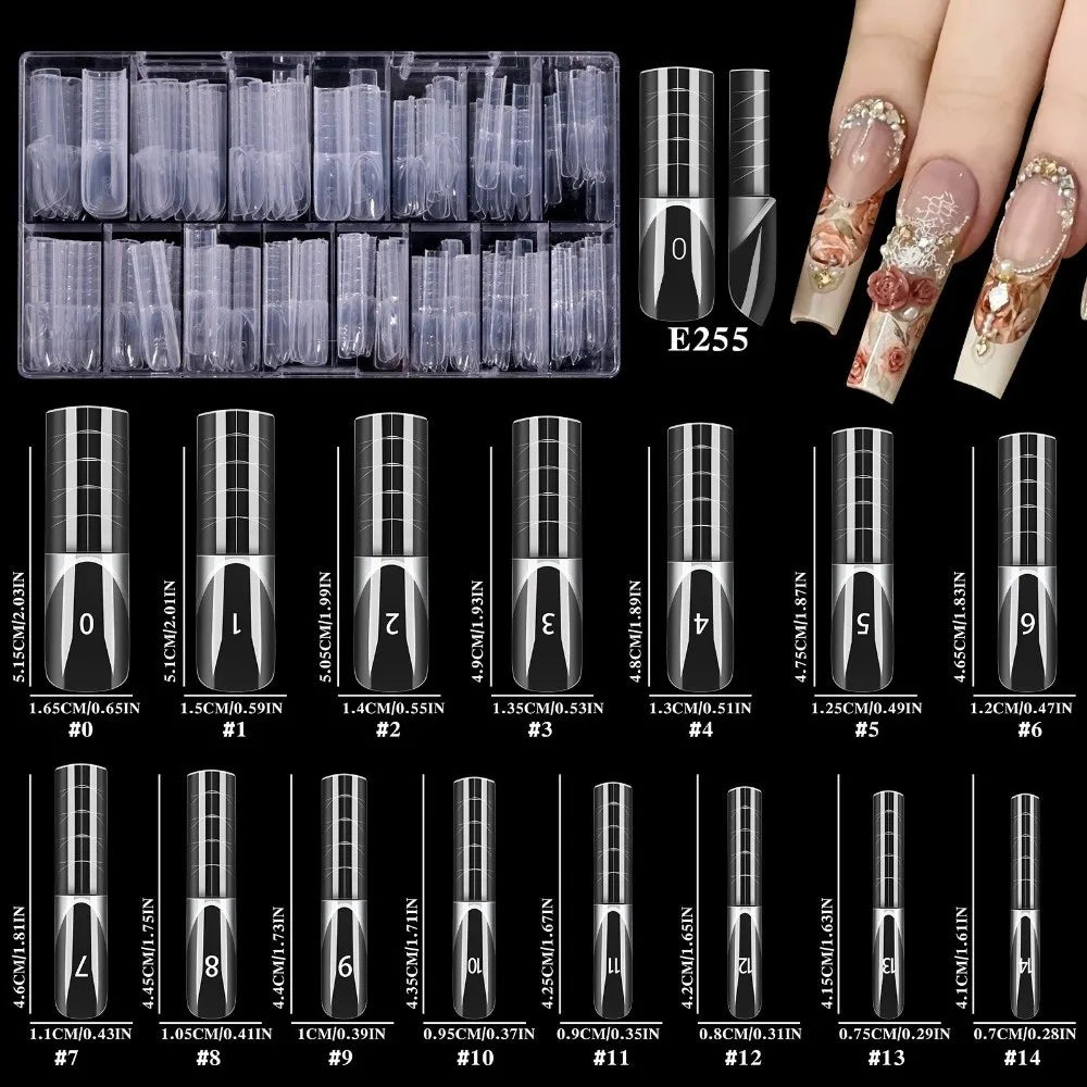 150-Pc Transparent False Nail Tips | 15 Sizes Full Cover Set False Nail Tips QXL