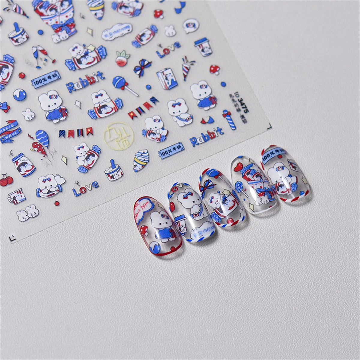 5D Kawaii Rabbit Nail Art Stickers | Self-Adhesive Decals Nail Art Stickers QXL