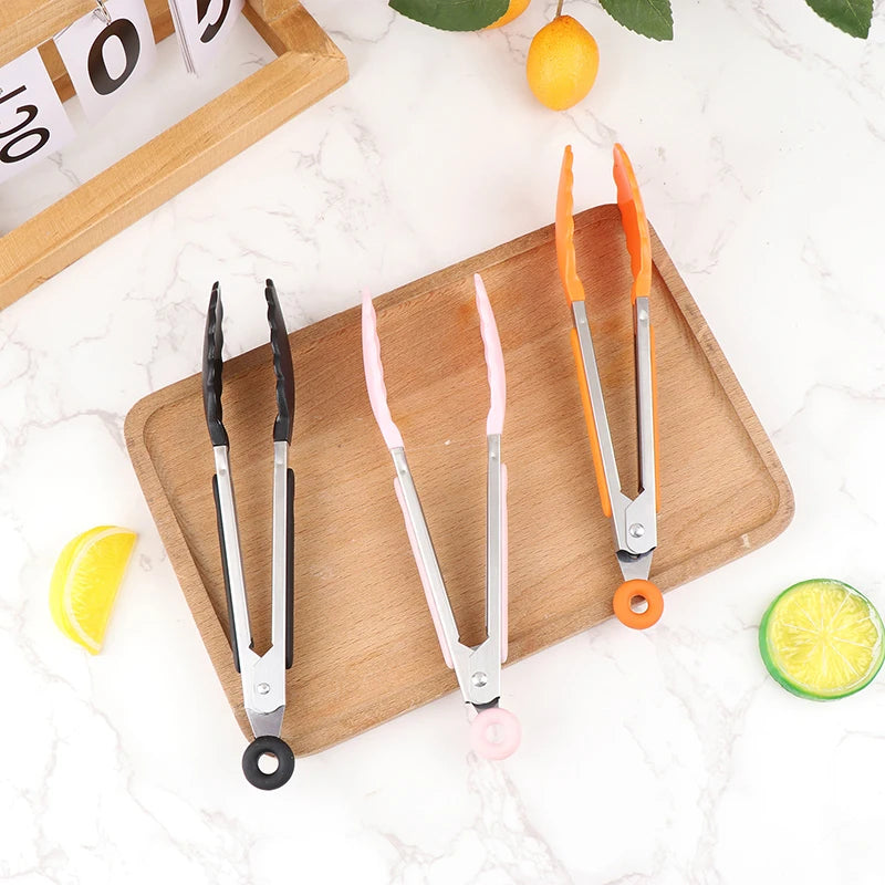 7-Inch Stainless Steel BBQ Food Tongs | Non-Slip Kitchen Clip Kitchen Food Tongs QXL
