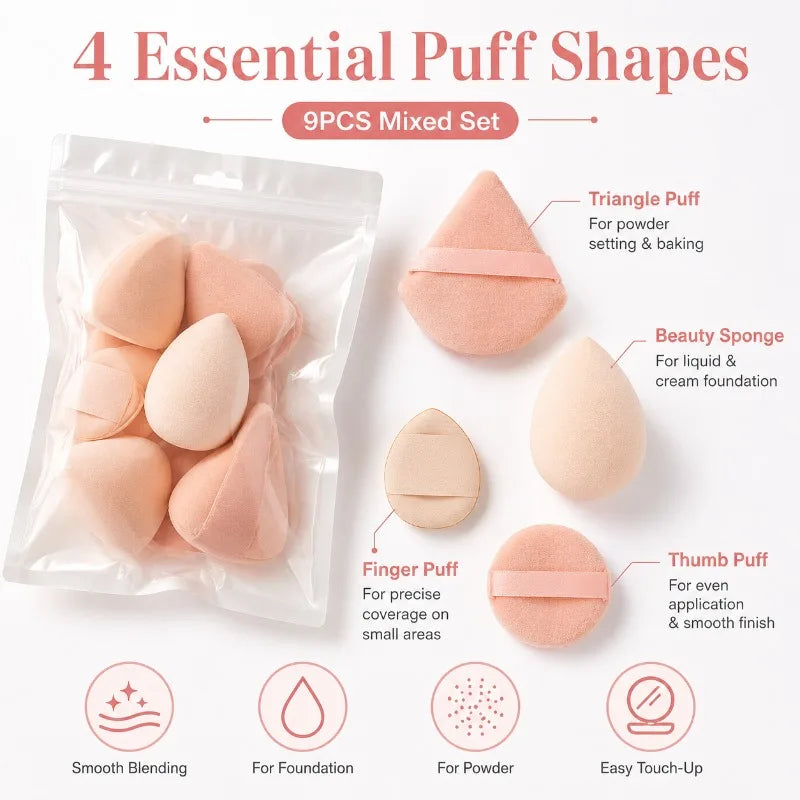 9-Piece Makeup Sponge & Puff Set | Foundation, Powder, Concealer Makeup Sponge Set QXL