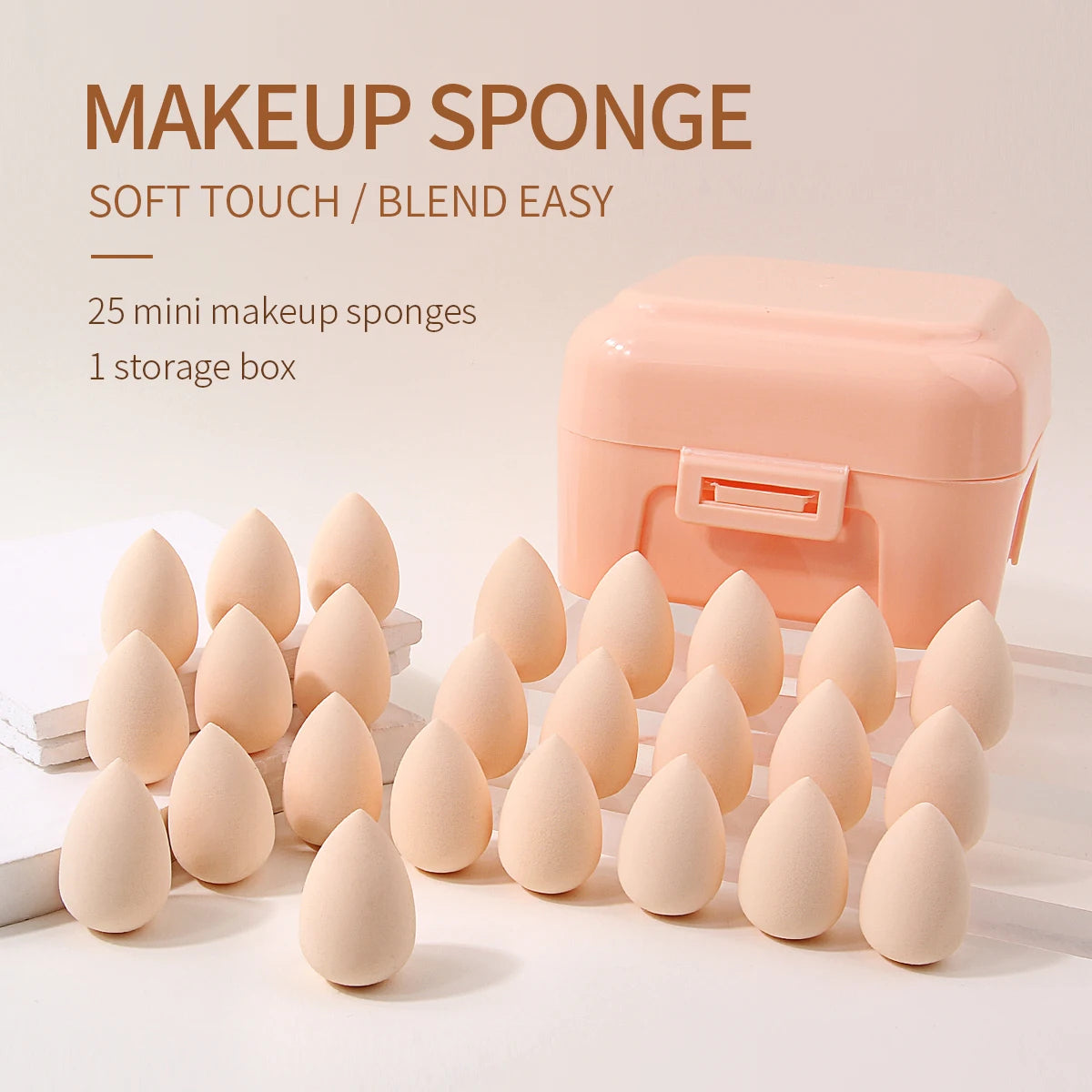25-Pack Mini Makeup Blending Sponges with Storage Box Makeup Blending Sponges QXL Orange