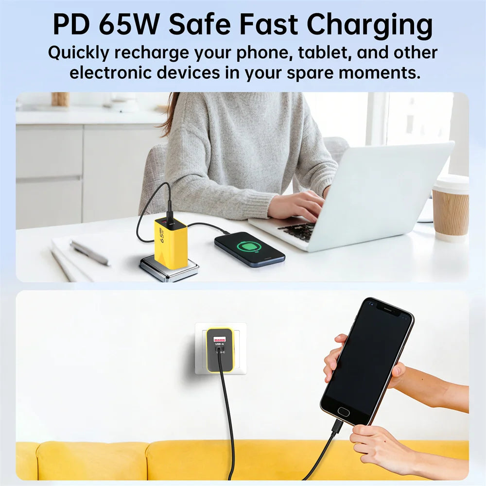 65W GaN USB-C Fast Charger PD3.0 | EU US UK Wall Adapter USB-C Wall Charger QXL