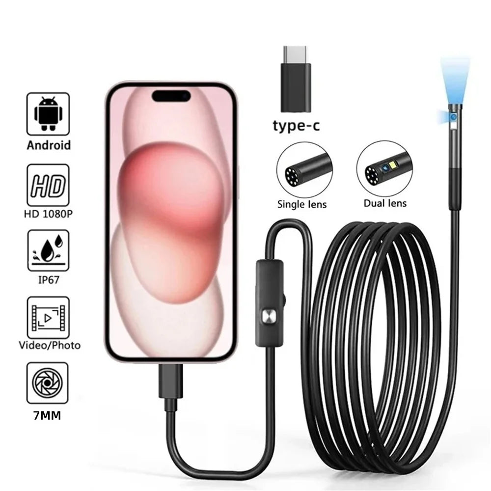 7mm Type-C Borescope Inspection Camera | IP67 6-LED USB Borescope Inspection Camera QXL