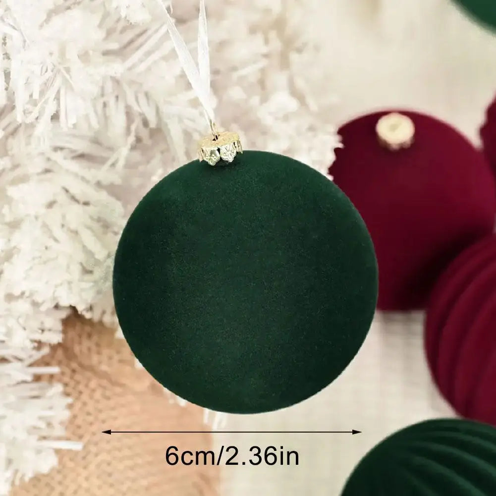 12-Pack Flocked Velvet Christmas Ball Ornaments 6cm Red & Green Christmas Tree Ornaments QXL