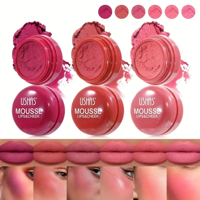 Velvet Mousse Blush & Lip Mud | 6 Shades, Long-Lasting Mousse Blush Tint QXL